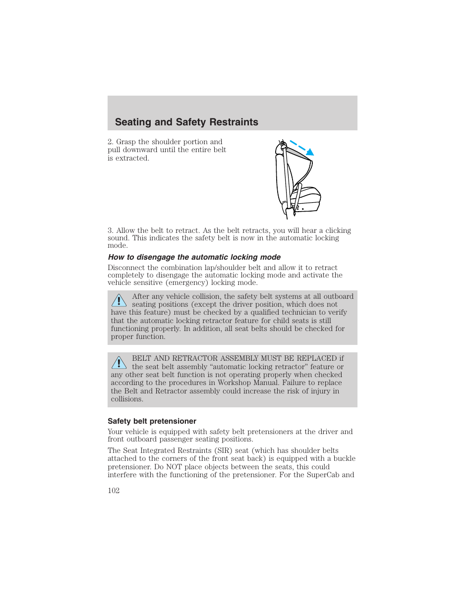 Seating and safety restraints | FORD 2003 F-150 v.3 User Manual | Page 102 / 280