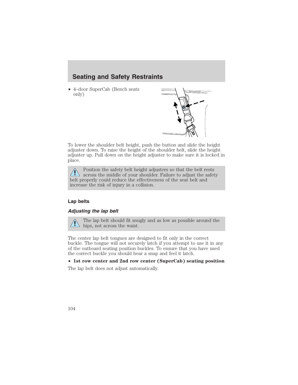 Seating and safety restraints | FORD 2003 F-150 v.3 User Manual | Page 104 / 280