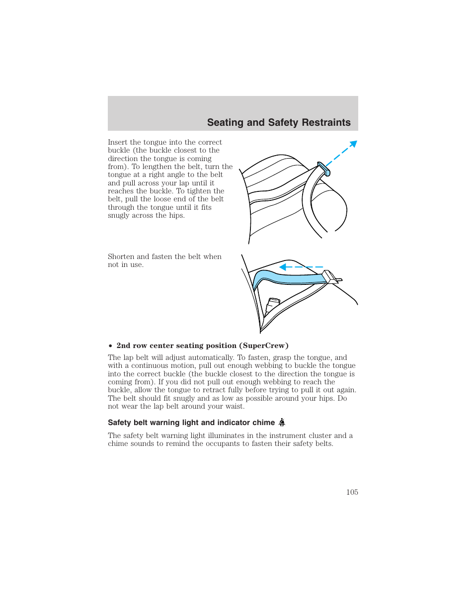 Seating and safety restraints | FORD 2003 F-150 v.3 User Manual | Page 105 / 280