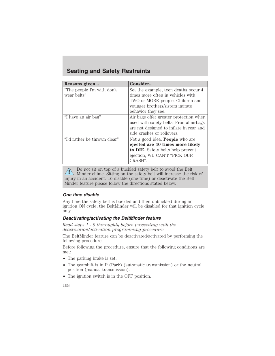 Seating and safety restraints | FORD 2003 F-150 v.3 User Manual | Page 108 / 280