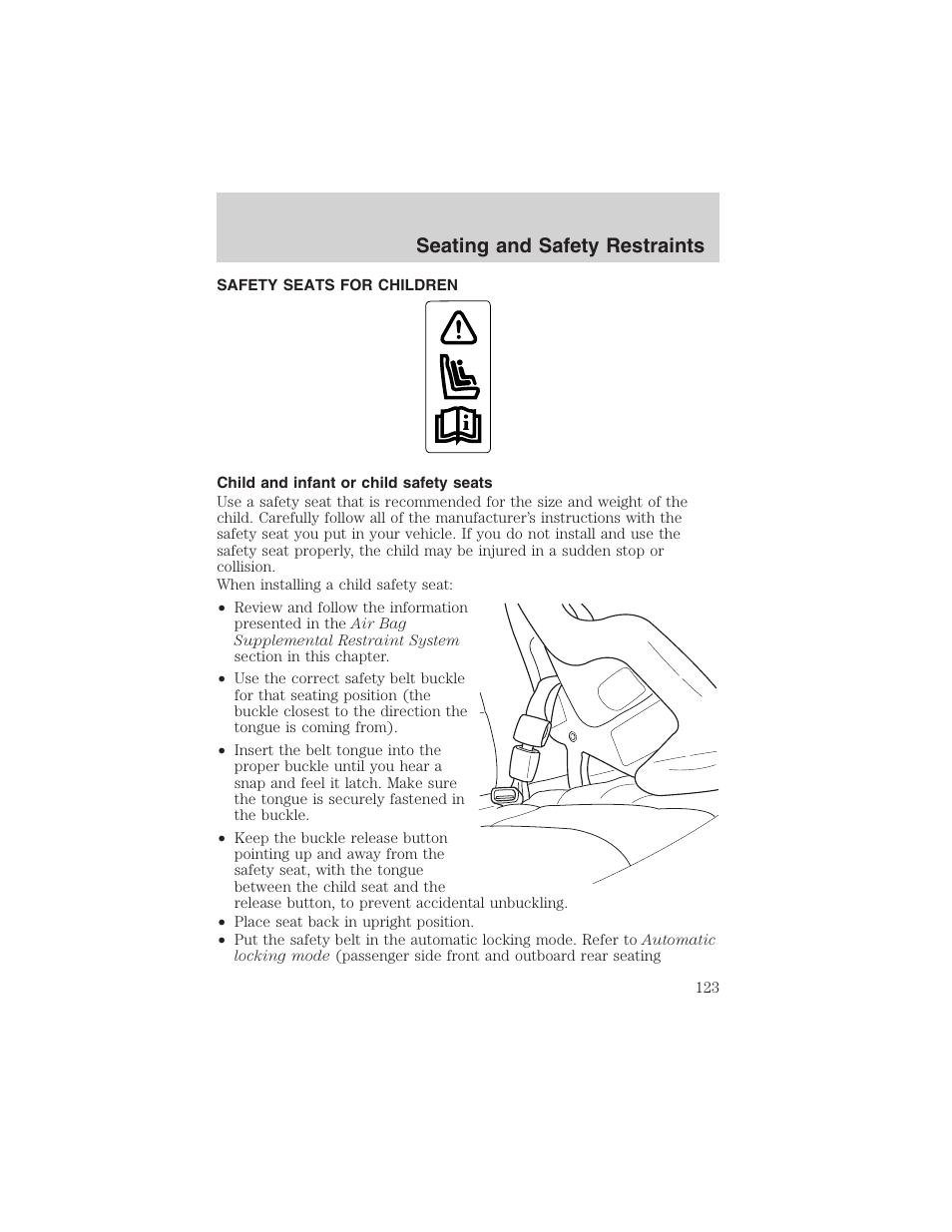 Seating and safety restraints | FORD 2003 F-150 v.3 User Manual | Page 123 / 280