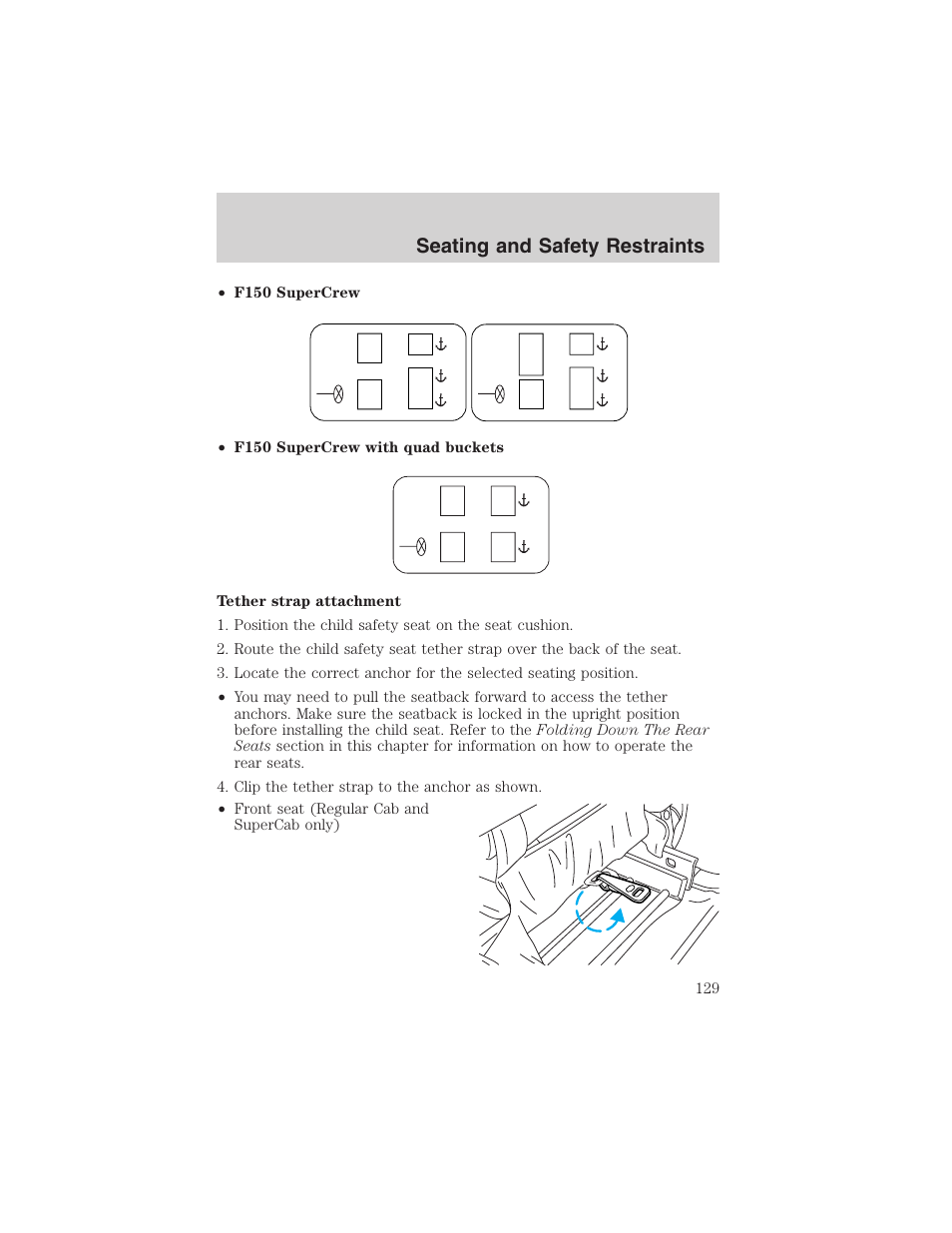 Seating and safety restraints | FORD 2003 F-150 v.3 User Manual | Page 129 / 280