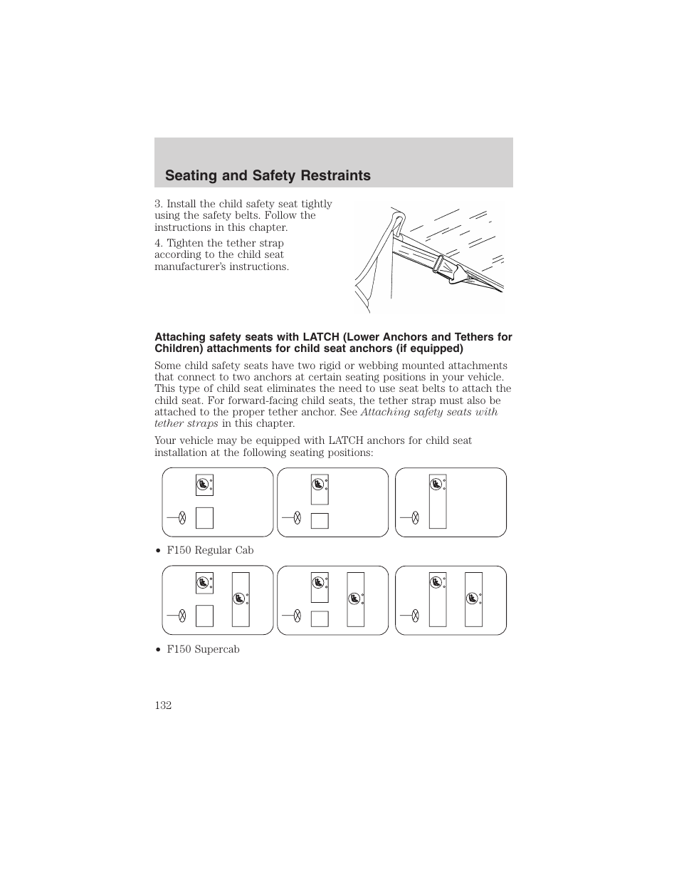 Seating and safety restraints | FORD 2003 F-150 v.3 User Manual | Page 132 / 280