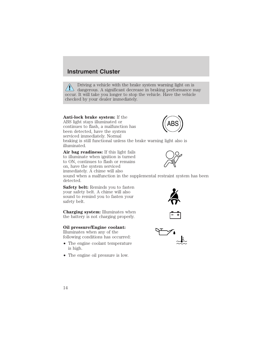 Instrument cluster | FORD 2003 F-150 v.3 User Manual | Page 14 / 280