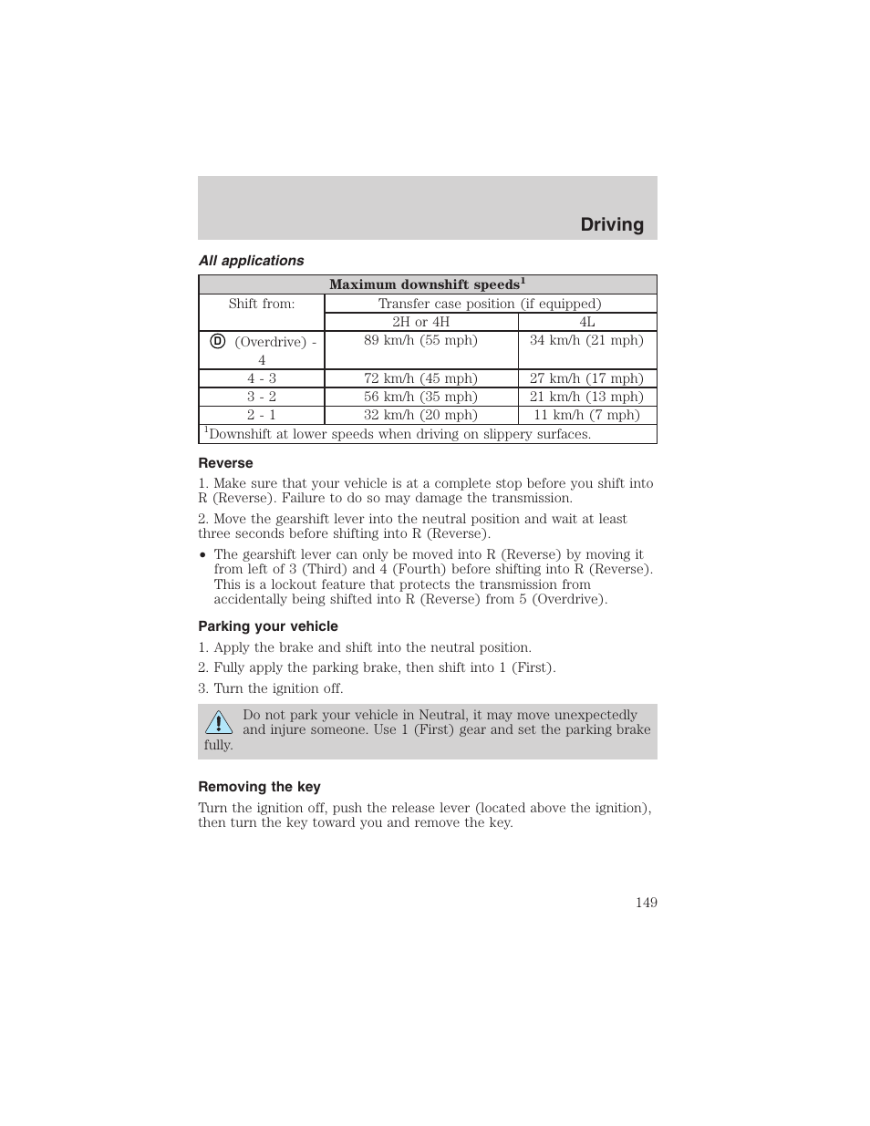 Driving | FORD 2003 F-150 v.3 User Manual | Page 149 / 280