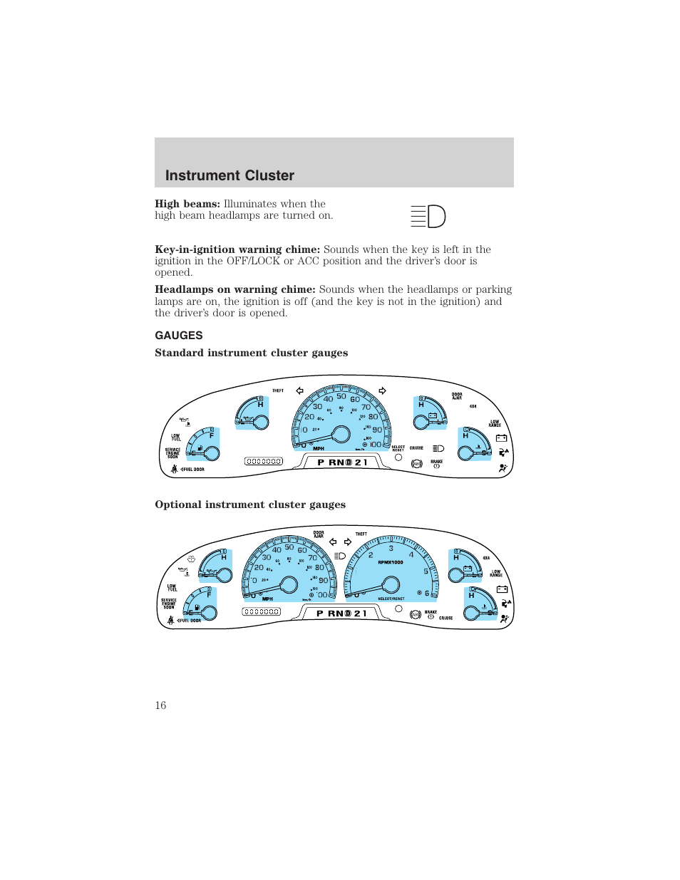 Instrument cluster | FORD 2003 F-150 v.3 User Manual | Page 16 / 280