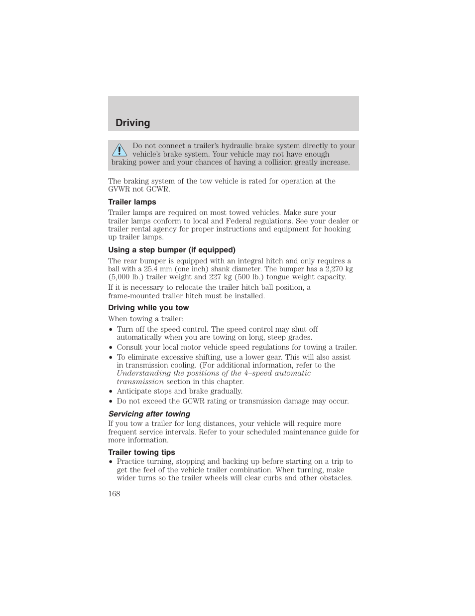 Driving | FORD 2003 F-150 v.3 User Manual | Page 168 / 280