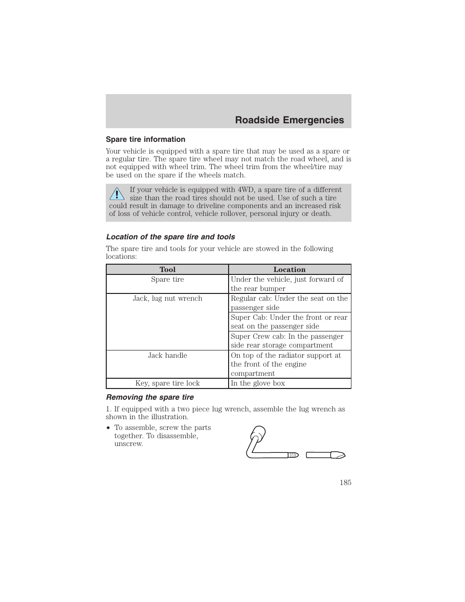 Roadside emergencies | FORD 2003 F-150 v.3 User Manual | Page 185 / 280