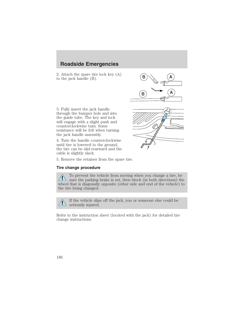 Roadside emergencies | FORD 2003 F-150 v.3 User Manual | Page 186 / 280