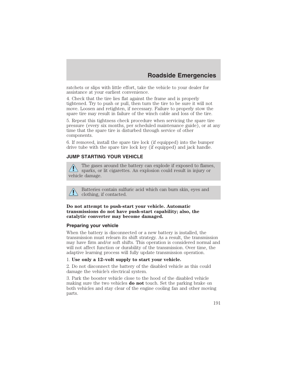 Roadside emergencies | FORD 2003 F-150 v.3 User Manual | Page 191 / 280