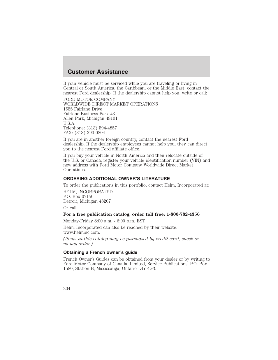 Customer assistance | FORD 2003 F-150 v.3 User Manual | Page 204 / 280