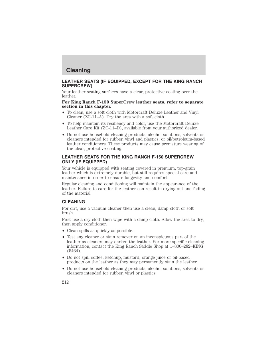 Cleaning | FORD 2003 F-150 v.3 User Manual | Page 212 / 280