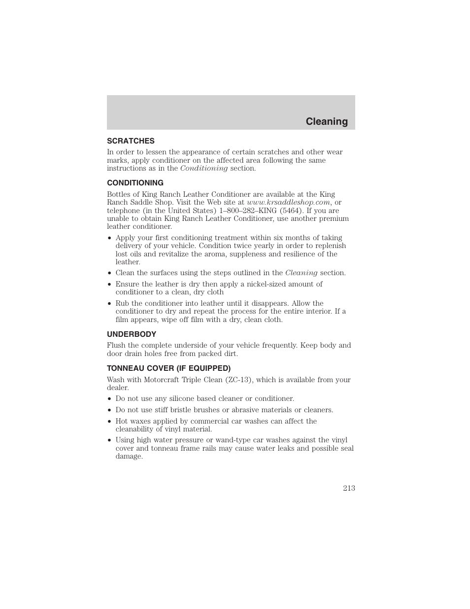 Cleaning | FORD 2003 F-150 v.3 User Manual | Page 213 / 280