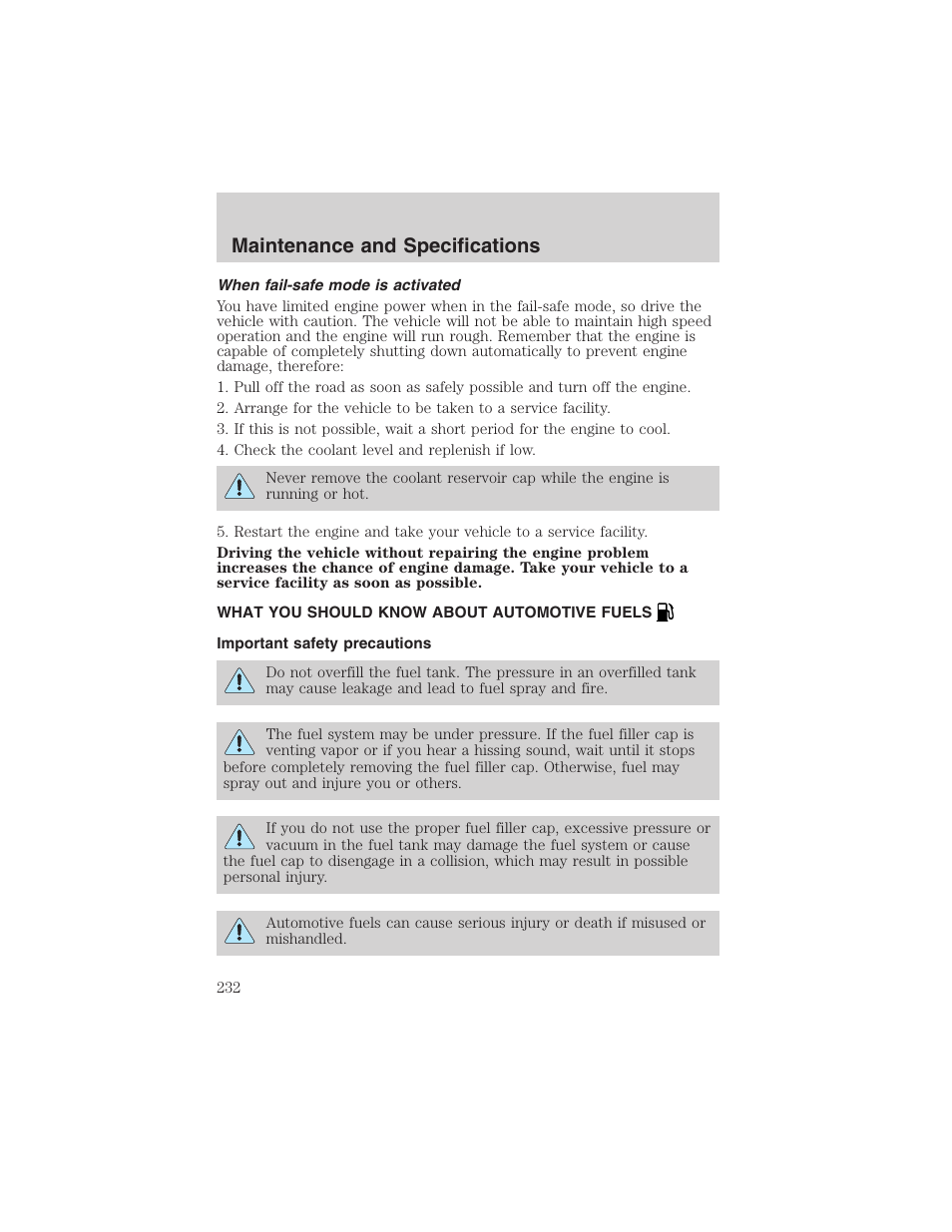 Maintenance and specifications | FORD 2003 F-150 v.3 User Manual | Page 232 / 280