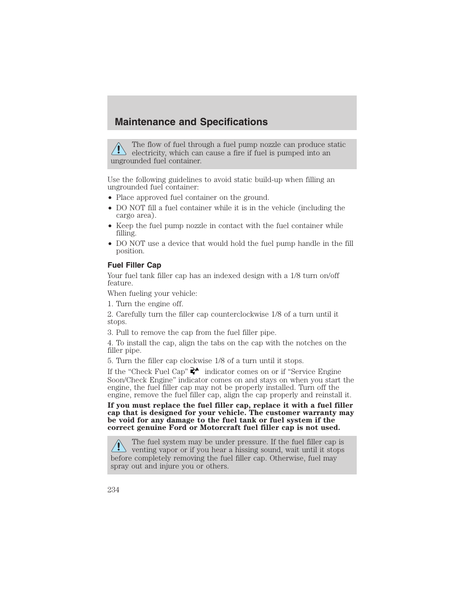 Maintenance and specifications | FORD 2003 F-150 v.3 User Manual | Page 234 / 280