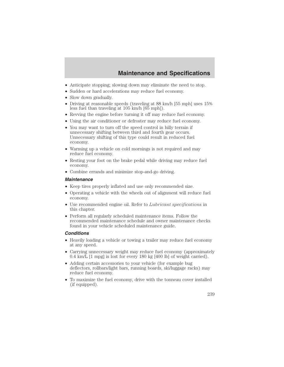 Maintenance and specifications | FORD 2003 F-150 v.3 User Manual | Page 239 / 280