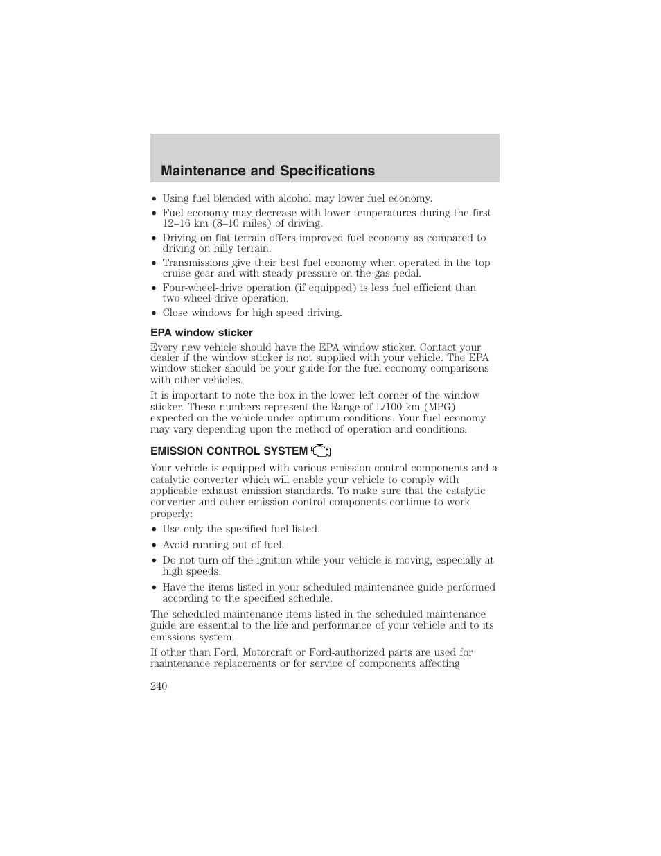 Maintenance and specifications | FORD 2003 F-150 v.3 User Manual | Page 240 / 280