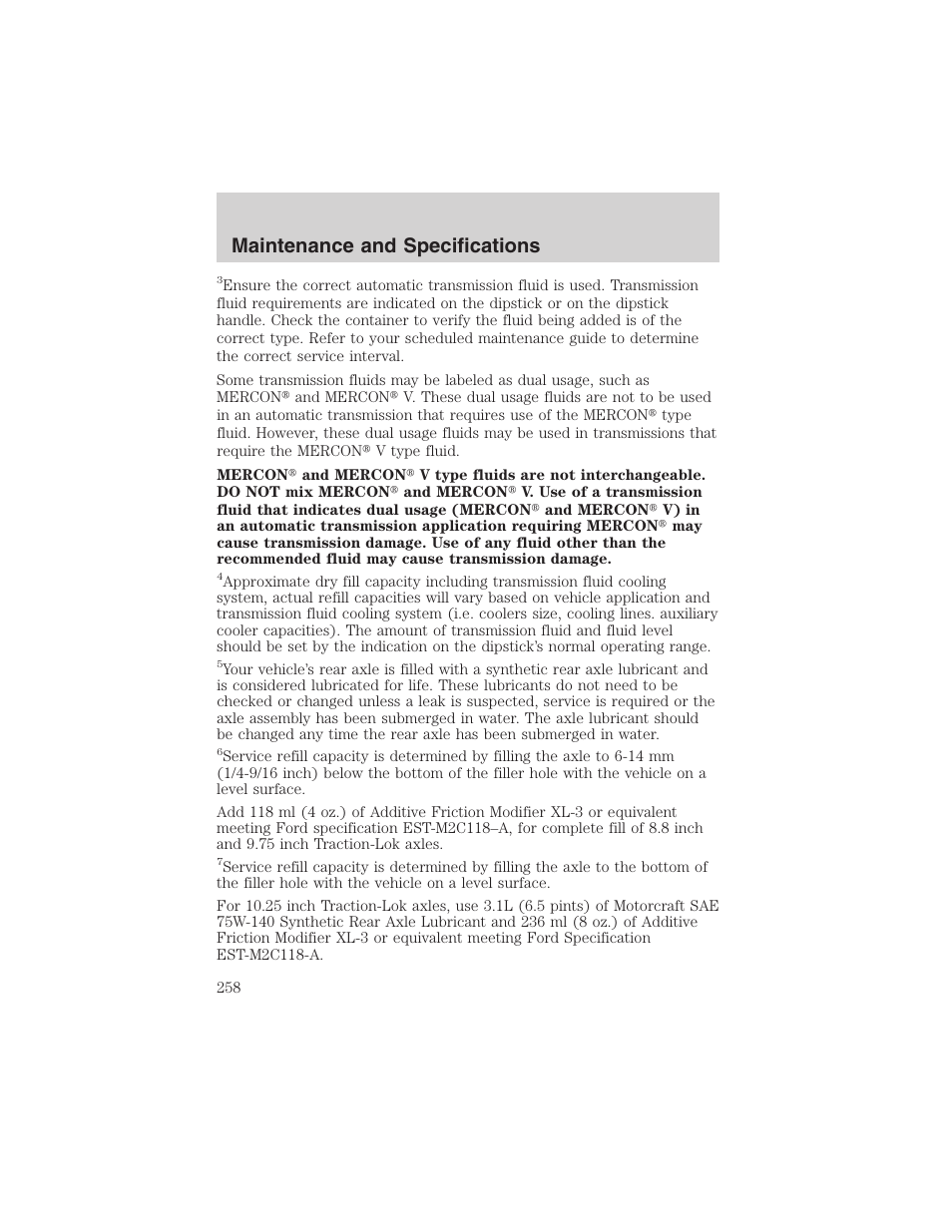 Maintenance and specifications | FORD 2003 F-150 v.3 User Manual | Page 258 / 280