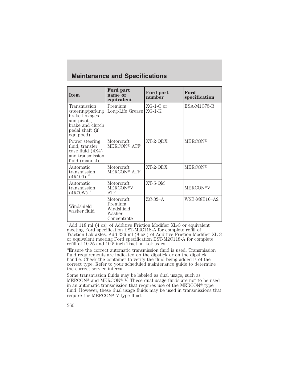 Maintenance and specifications | FORD 2003 F-150 v.3 User Manual | Page 260 / 280