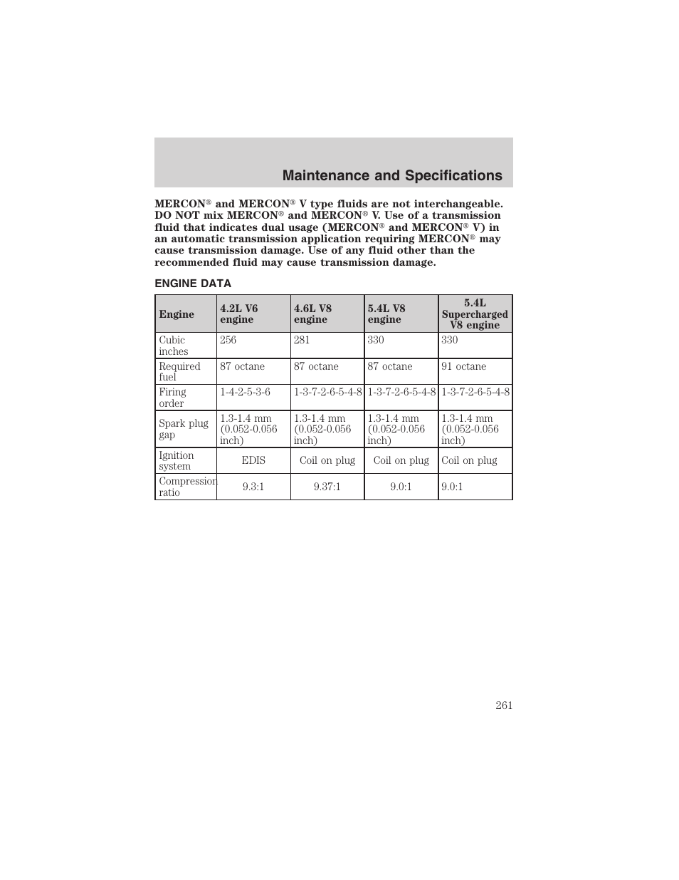 Maintenance and specifications | FORD 2003 F-150 v.3 User Manual | Page 261 / 280