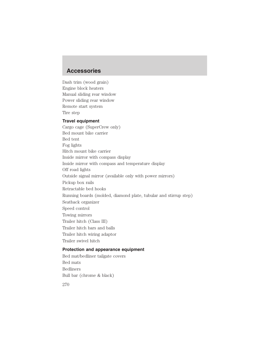 Accessories | FORD 2003 F-150 v.3 User Manual | Page 270 / 280