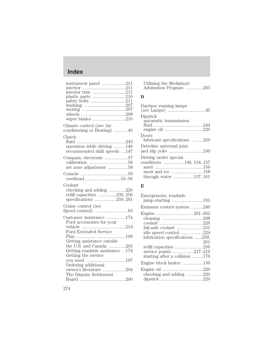 Index | FORD 2003 F-150 v.3 User Manual | Page 274 / 280