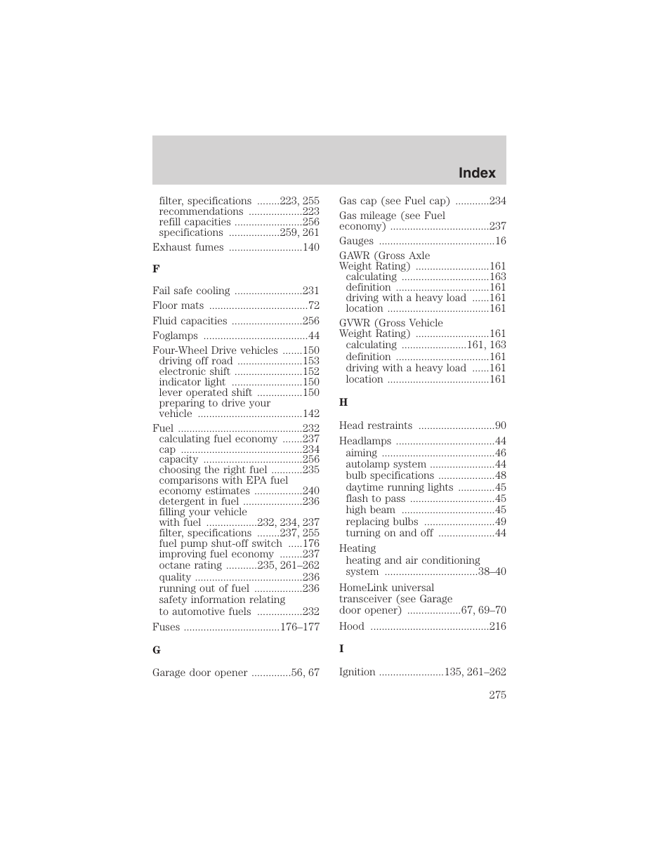 Index | FORD 2003 F-150 v.3 User Manual | Page 275 / 280