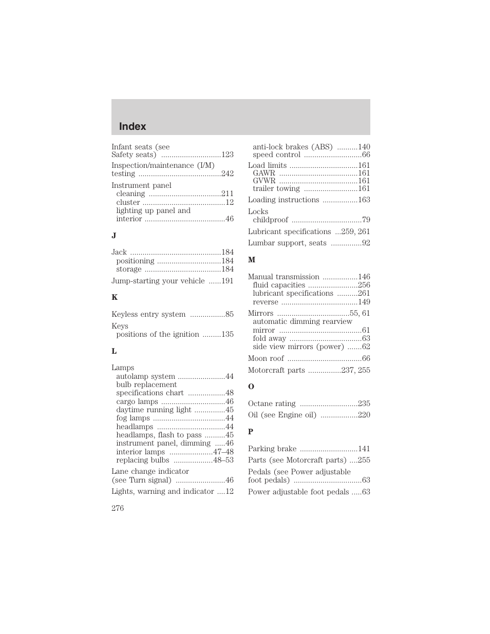 Index | FORD 2003 F-150 v.3 User Manual | Page 276 / 280