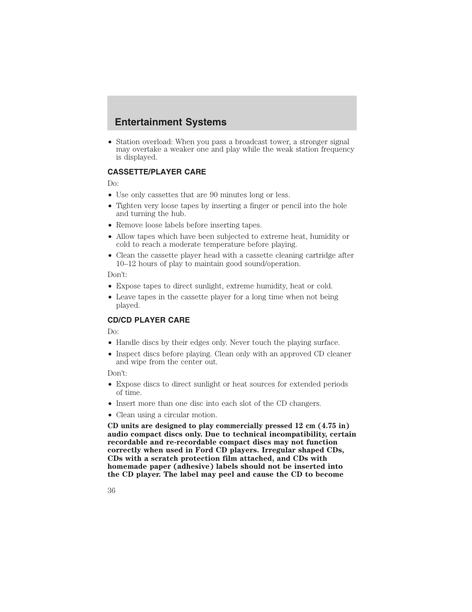 Entertainment systems | FORD 2003 F-150 v.3 User Manual | Page 36 / 280