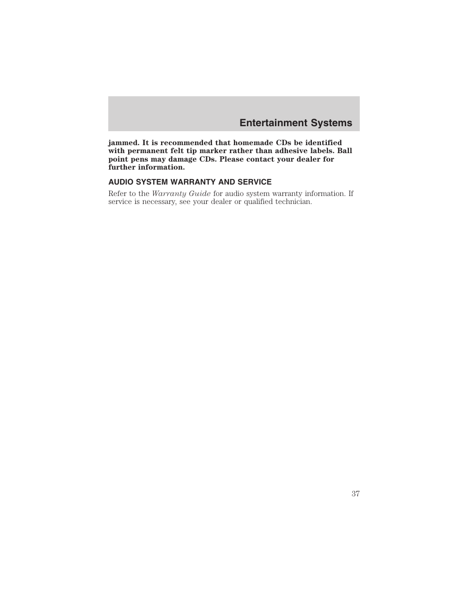 Entertainment systems | FORD 2003 F-150 v.3 User Manual | Page 37 / 280