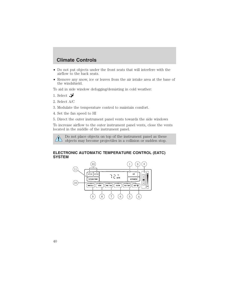Climate controls | FORD 2003 F-150 v.3 User Manual | Page 40 / 280