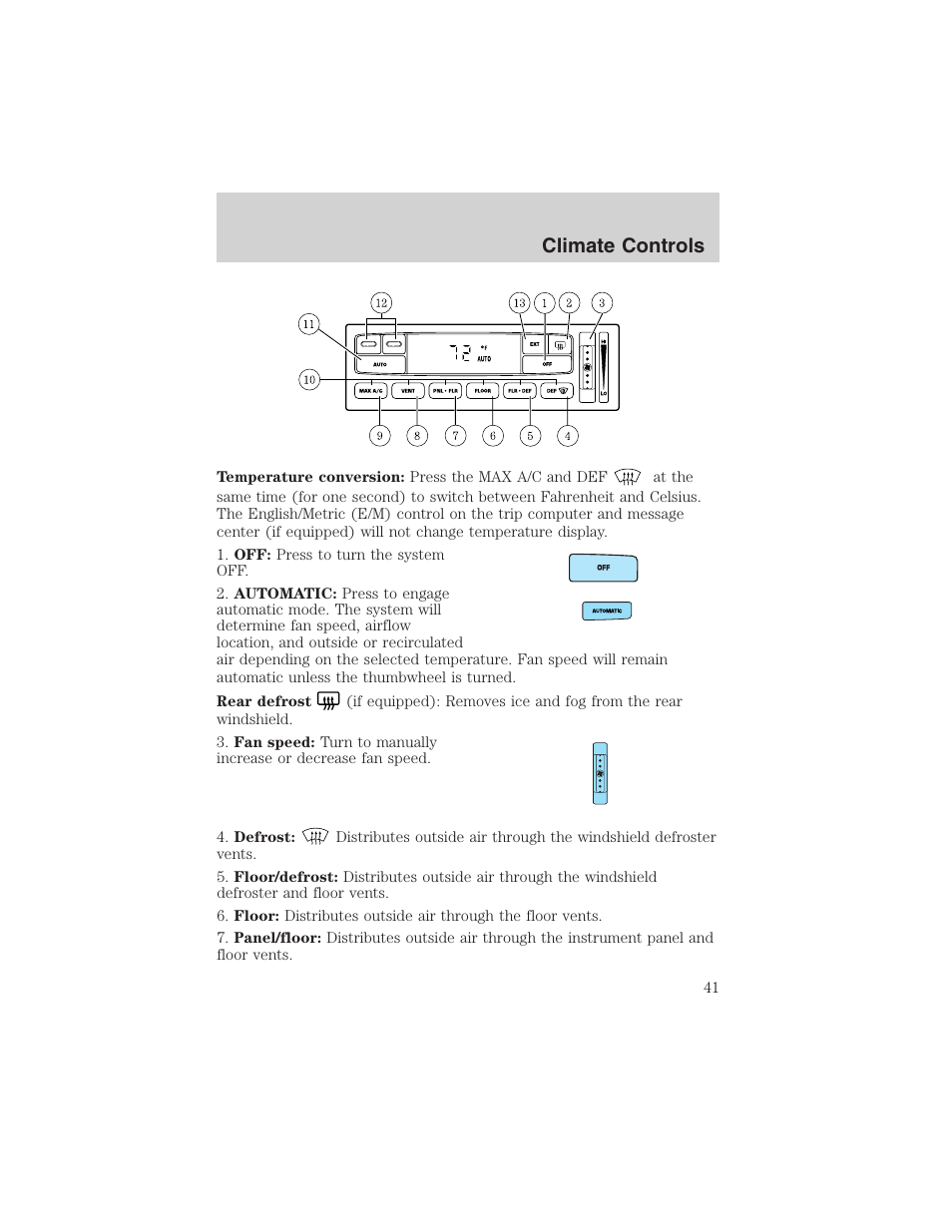 Climate controls | FORD 2003 F-150 v.3 User Manual | Page 41 / 280