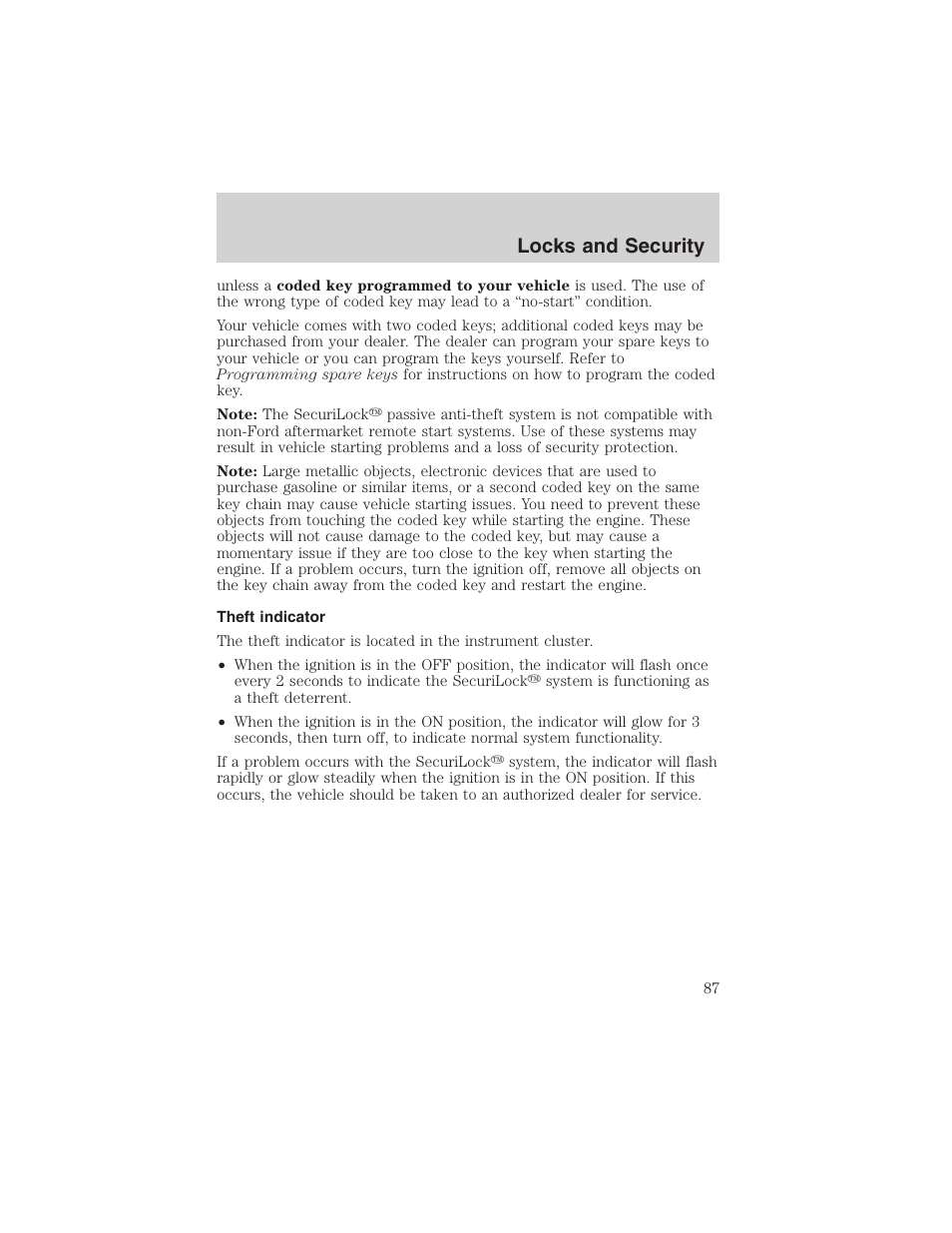 Locks and security | FORD 2003 F-150 v.3 User Manual | Page 87 / 280