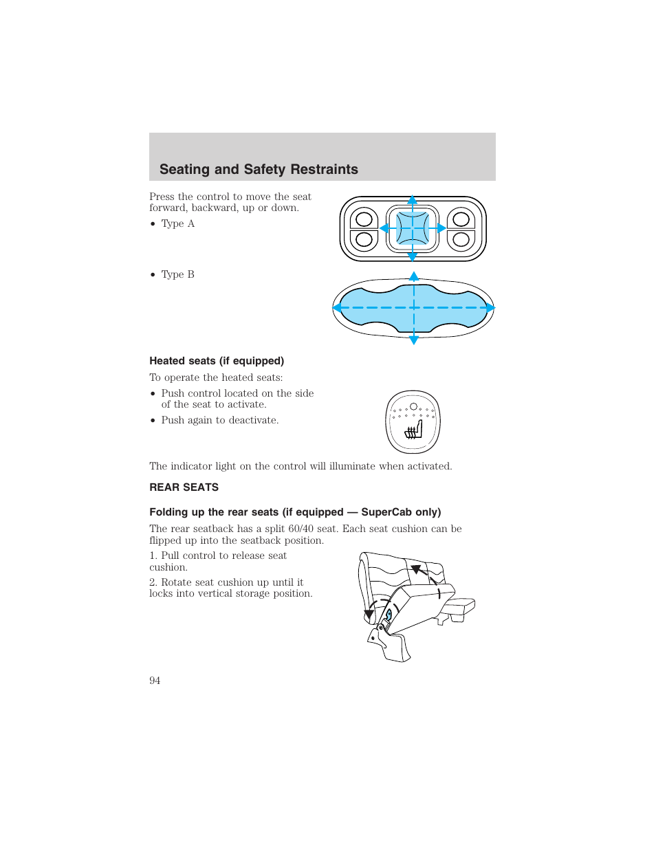 Seating and safety restraints | FORD 2003 F-150 v.3 User Manual | Page 94 / 280