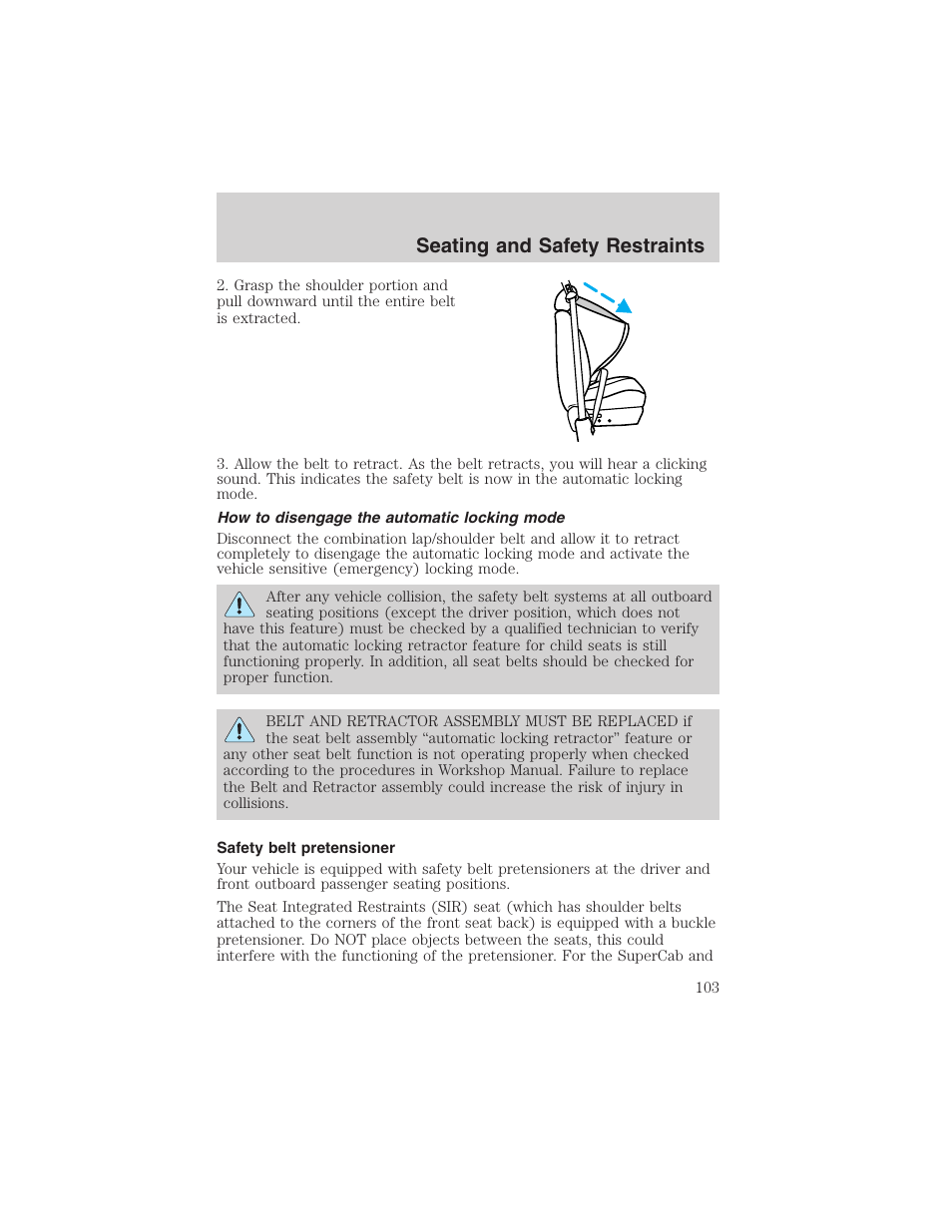 Seating and safety restraints | FORD 2003 F-150 v.4 User Manual | Page 103 / 280