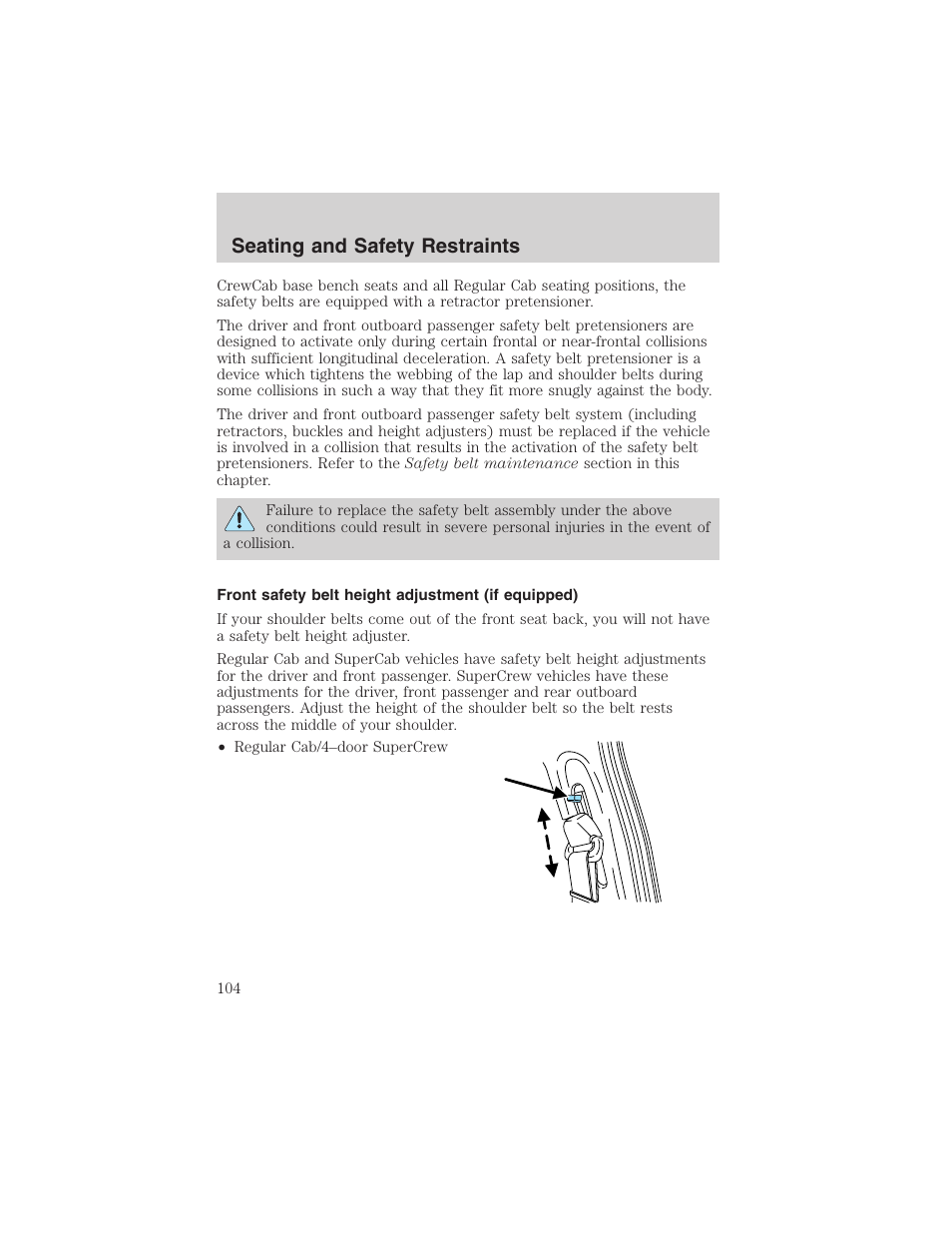 Seating and safety restraints | FORD 2003 F-150 v.4 User Manual | Page 104 / 280