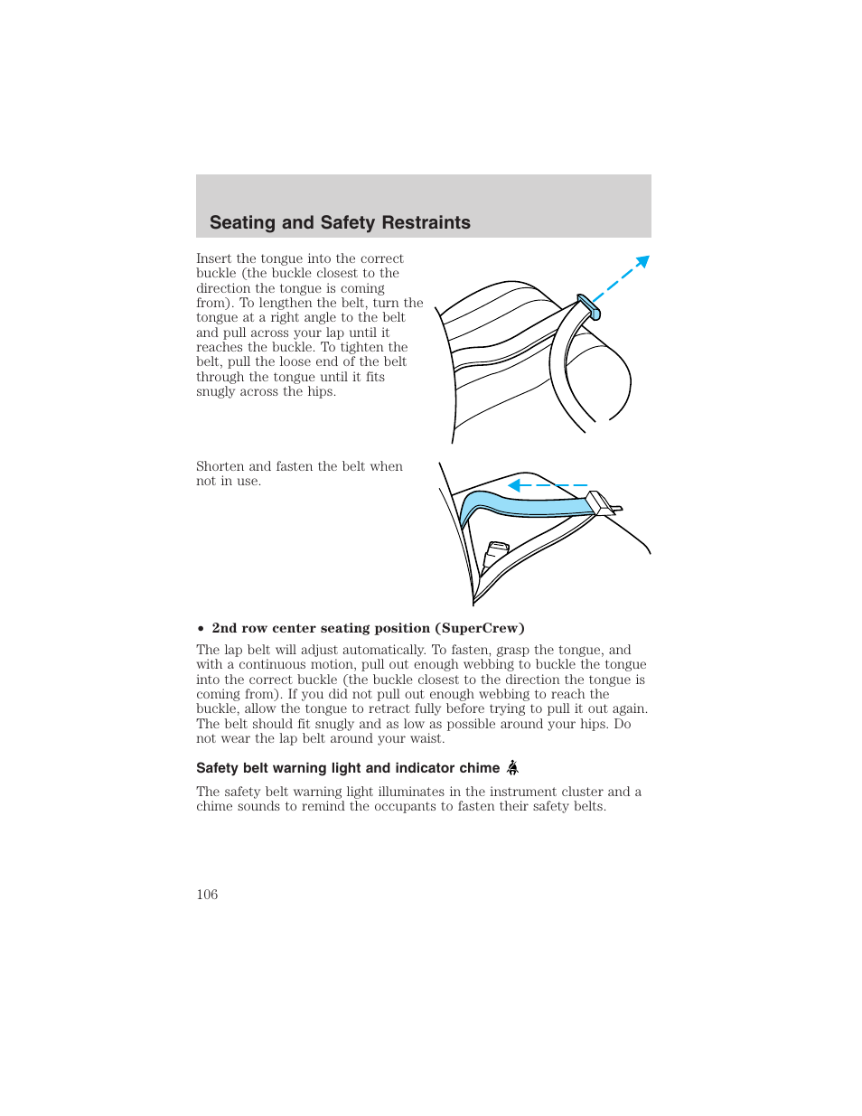 Seating and safety restraints | FORD 2003 F-150 v.4 User Manual | Page 106 / 280