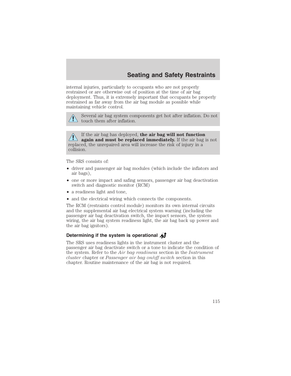 Seating and safety restraints | FORD 2003 F-150 v.4 User Manual | Page 115 / 280