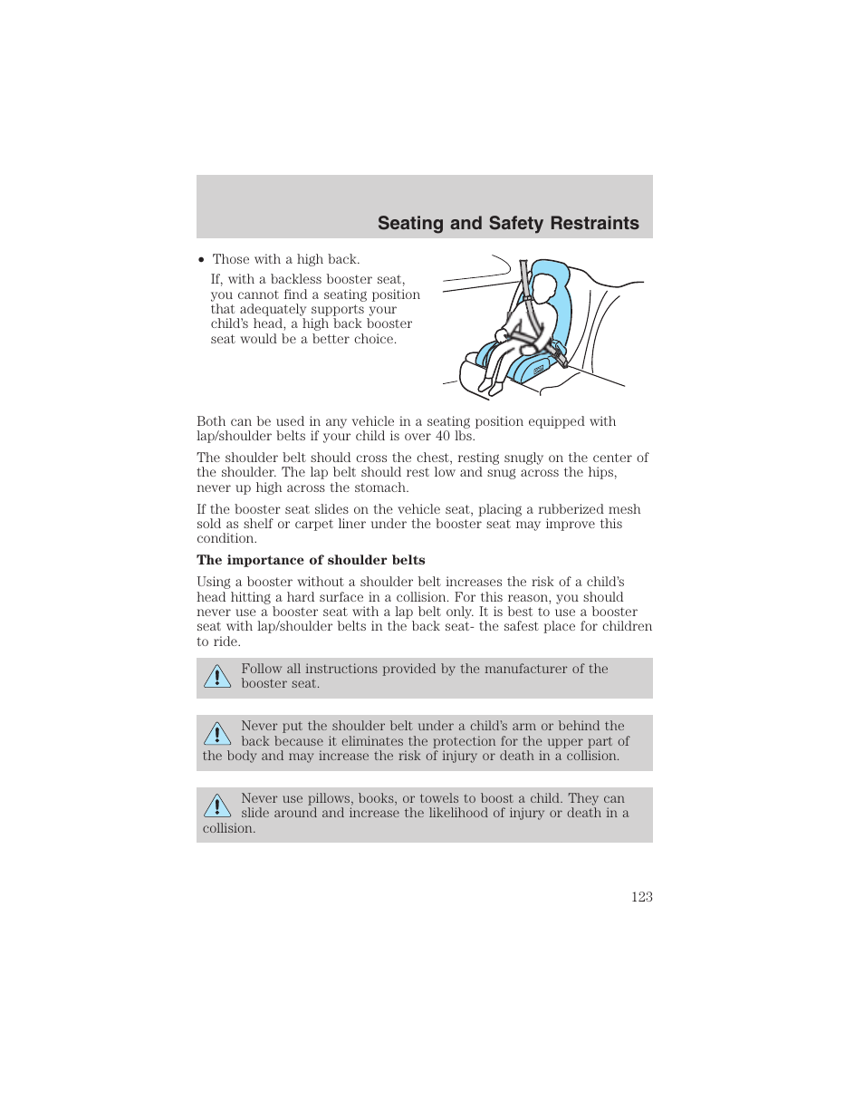 Seating and safety restraints | FORD 2003 F-150 v.4 User Manual | Page 123 / 280