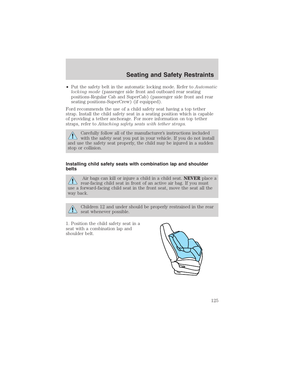 Seating and safety restraints | FORD 2003 F-150 v.4 User Manual | Page 125 / 280