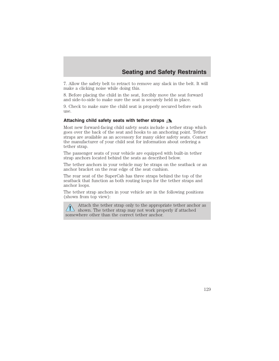 Seating and safety restraints | FORD 2003 F-150 v.4 User Manual | Page 129 / 280