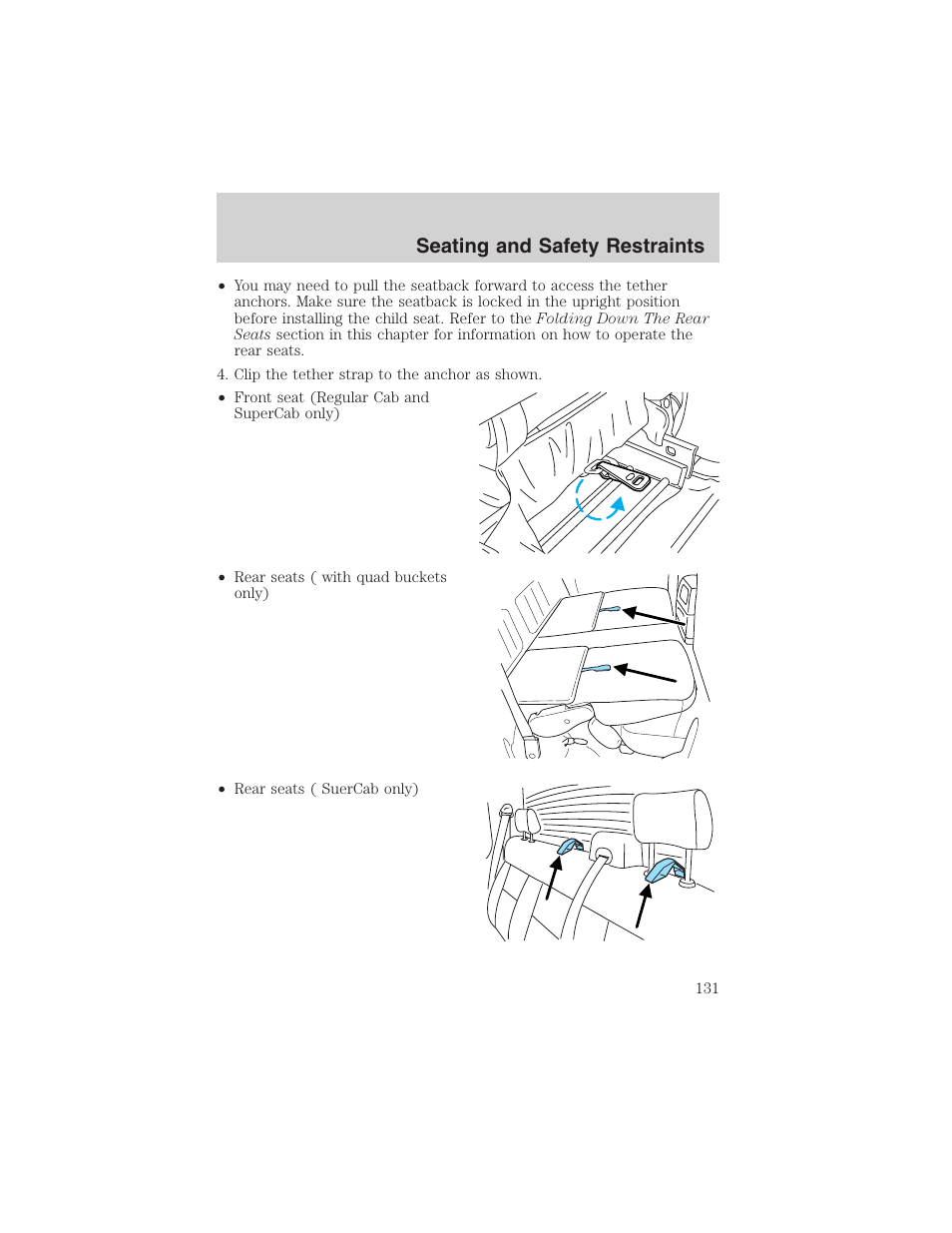 Seating and safety restraints | FORD 2003 F-150 v.4 User Manual | Page 131 / 280