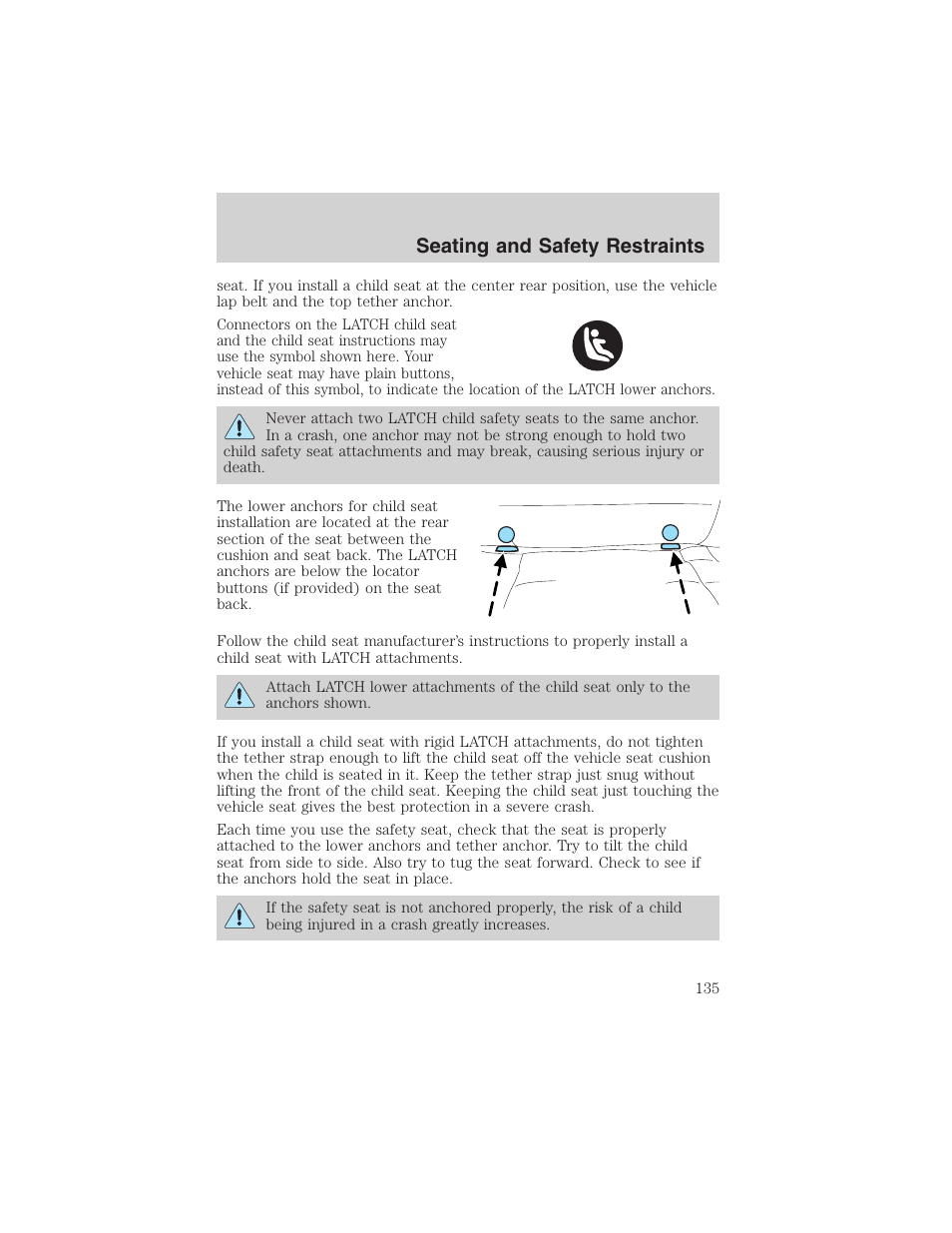 Seating and safety restraints | FORD 2003 F-150 v.4 User Manual | Page 135 / 280