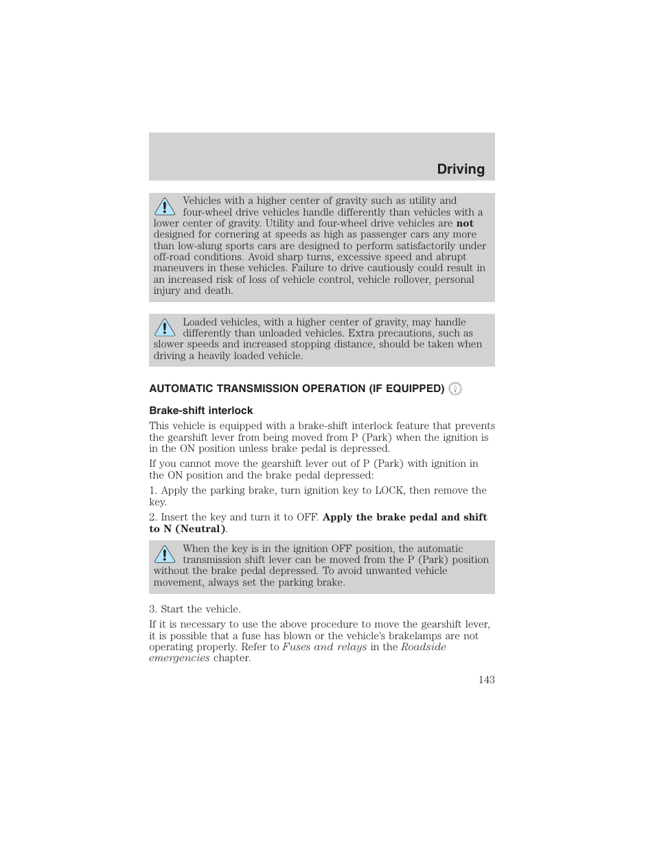 Driving | FORD 2003 F-150 v.4 User Manual | Page 143 / 280