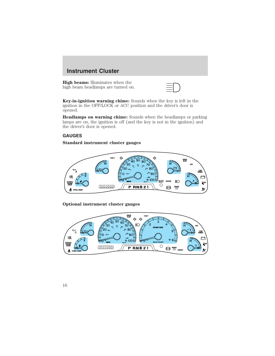 Instrument cluster | FORD 2003 F-150 v.4 User Manual | Page 16 / 280