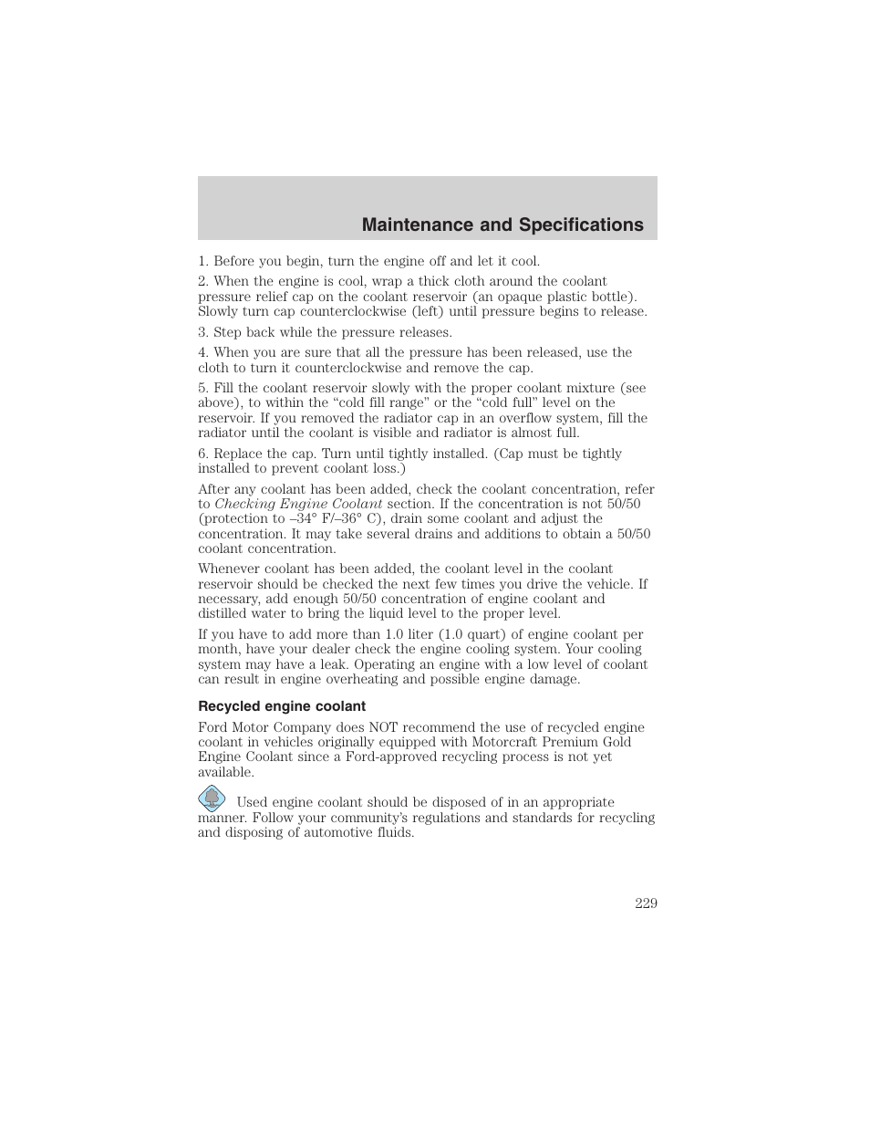 Maintenance and specifications | FORD 2003 F-150 v.4 User Manual | Page 229 / 280