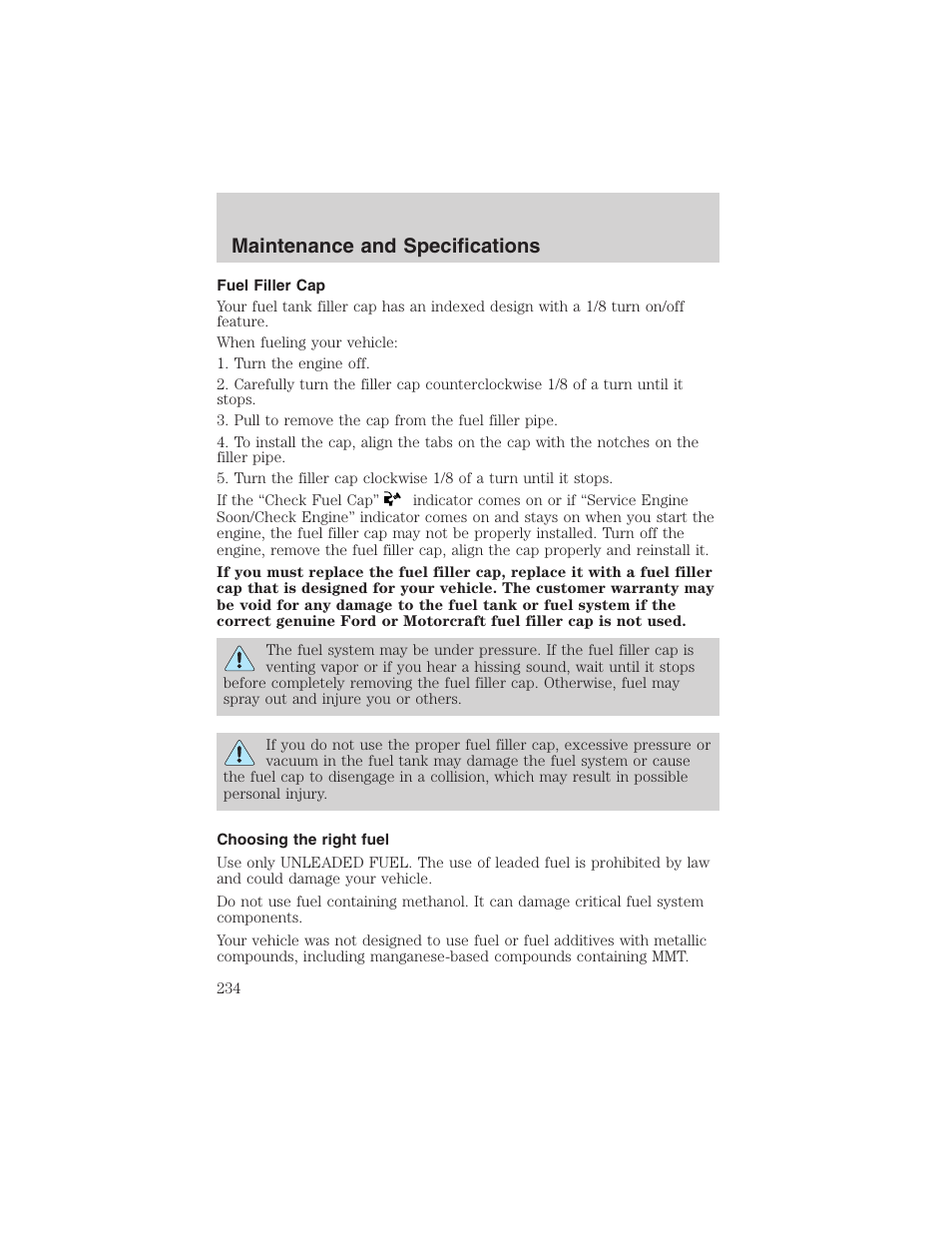 Maintenance and specifications | FORD 2003 F-150 v.4 User Manual | Page 234 / 280