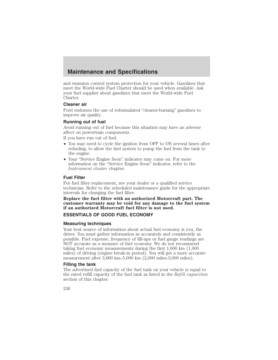 Maintenance and specifications | FORD 2003 F-150 v.4 User Manual | Page 236 / 280