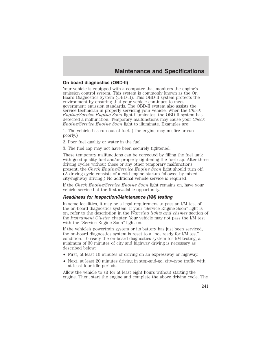 Maintenance and specifications | FORD 2003 F-150 v.4 User Manual | Page 241 / 280