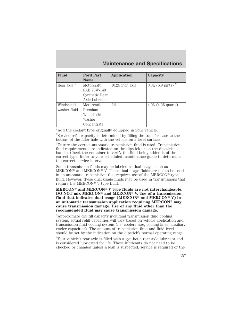 Maintenance and specifications | FORD 2003 F-150 v.4 User Manual | Page 257 / 280